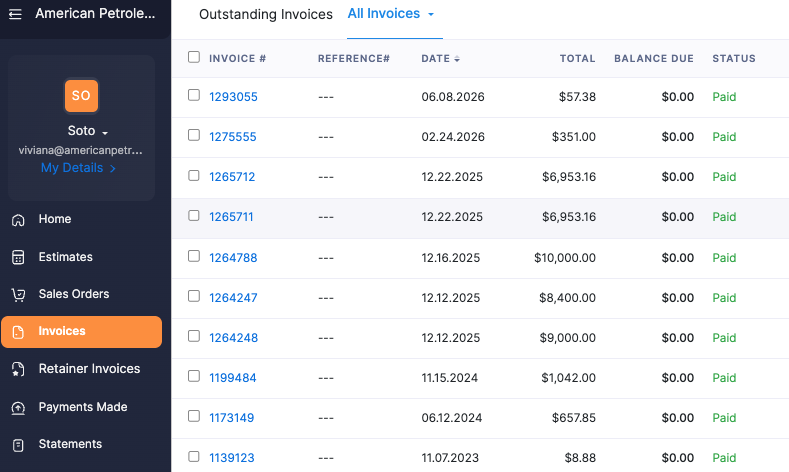 Fleet Card Invoices in Portal
